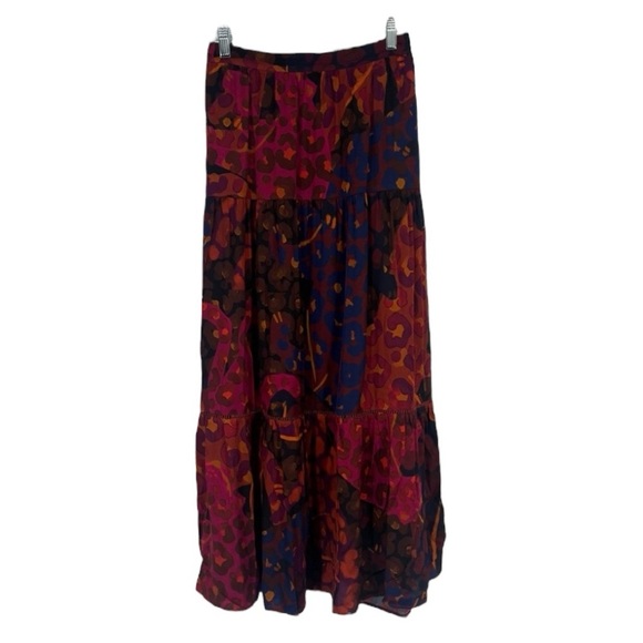 Farm Rio Purple Leopard Tropical Resortwear Colorful Tiered Maxi Skirt Small - Picture 1 of 5